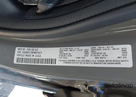 2023 Ram 1500 Rebel 4X4 5'7 Box z USA, uszkodzony, nr VIN 1C6SRFLT8PN677471